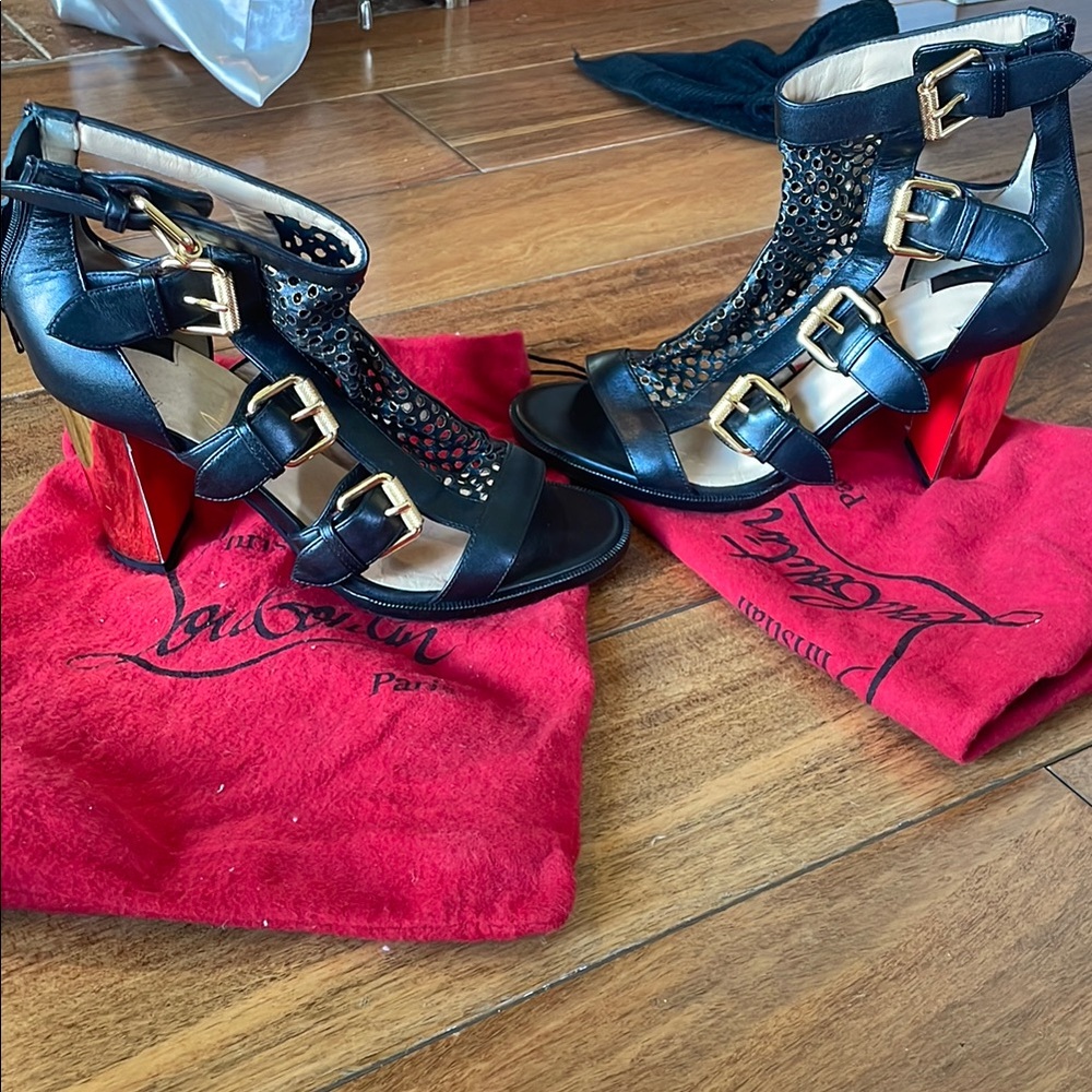 Christian Louboutin Black and Red Heeled Sandals